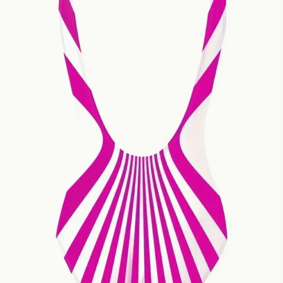 NEW! Optical Illusion Swirled Vertical Stripe Hot Pink One Piece Swim Suit Hot - Picture 5 of 6